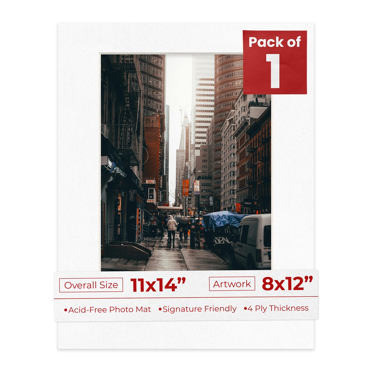 White with Black Core Mat Board for 11x14 Frames - Fits 8x12 Photos